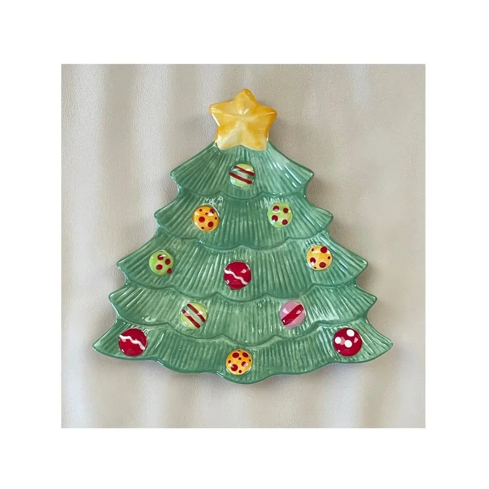 Fitz And Floyd Snowflake & Jake Snack Plate Christmas Tree Holiday Platter
